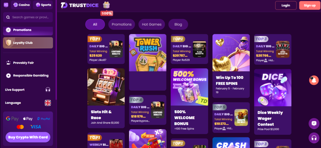 promos page trust dice