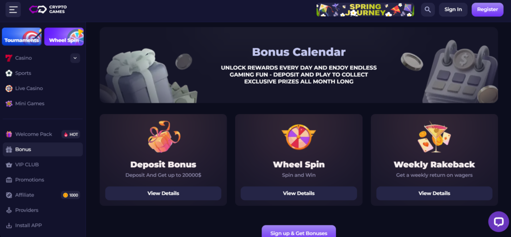 crypto games bonus