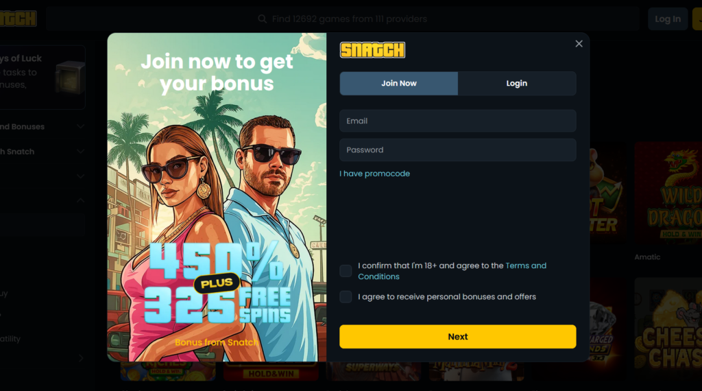 sign up on snatch