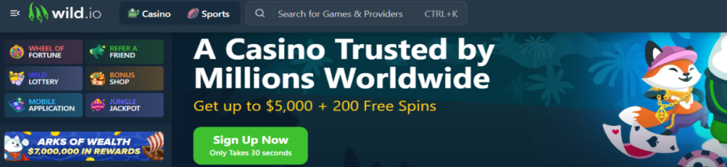wild.io casino banner