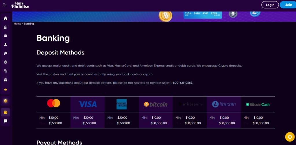 slots paradise banking