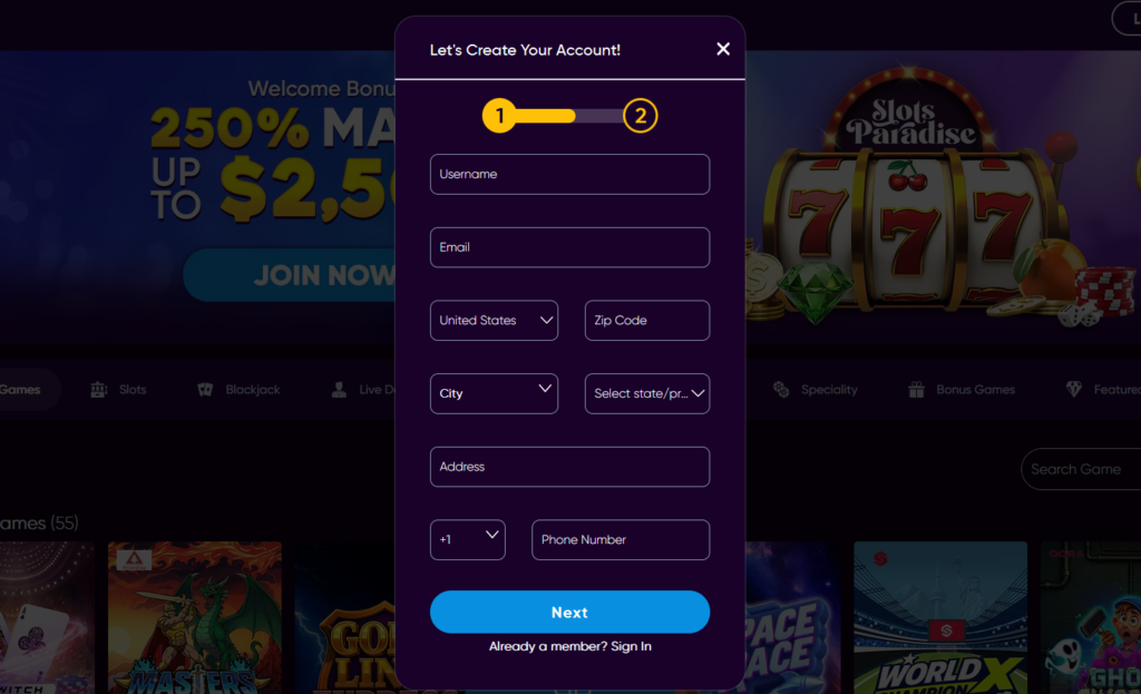slots paradise registration