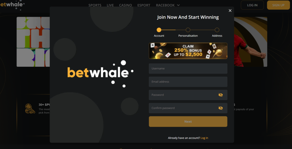 sign up on betwhale