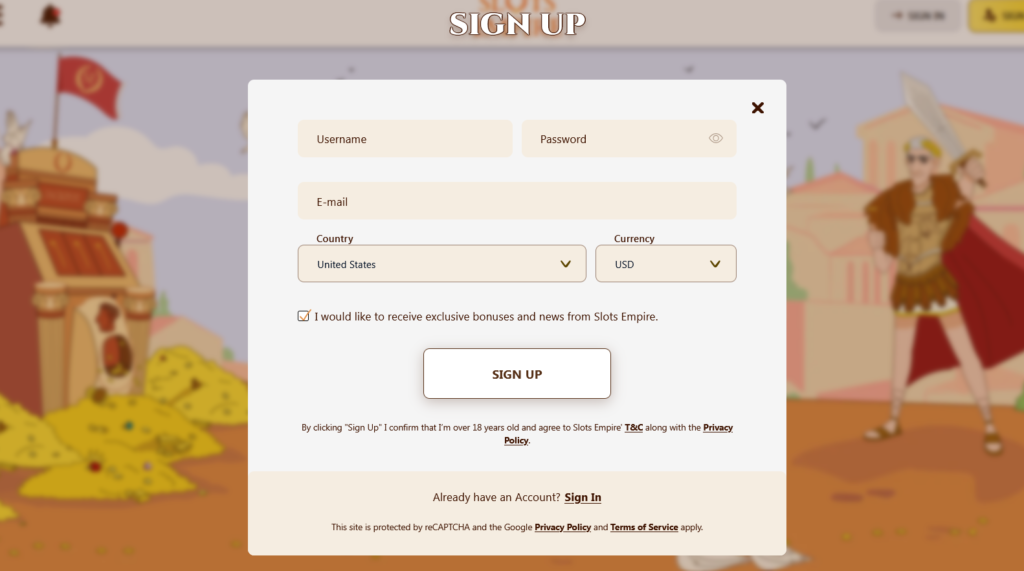 slots empire registration