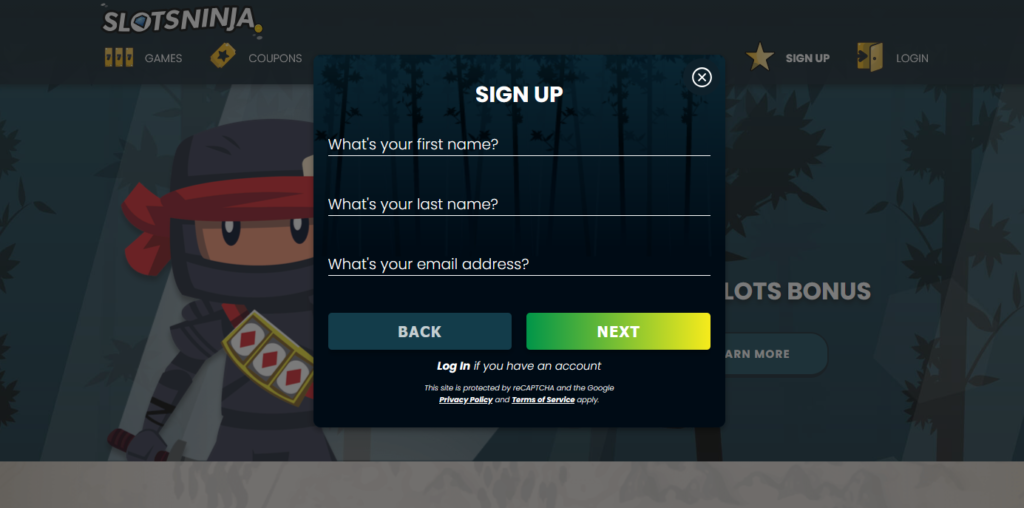 slots ninja registration